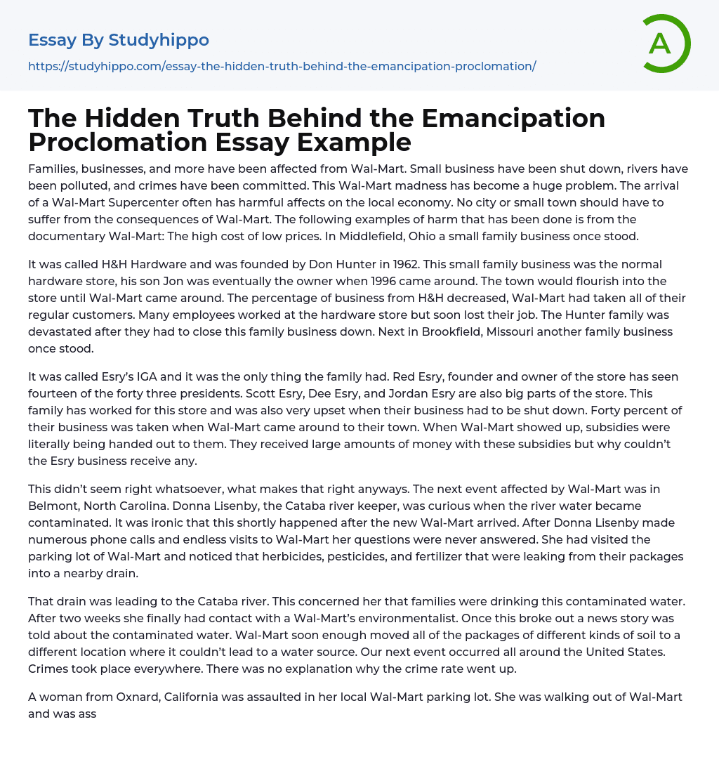 The Hidden Truth Behind the Emancipation Proclomation Essay Example