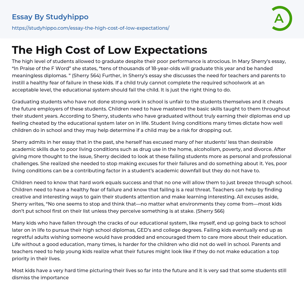 The High Cost of Low Expectations Essay Example