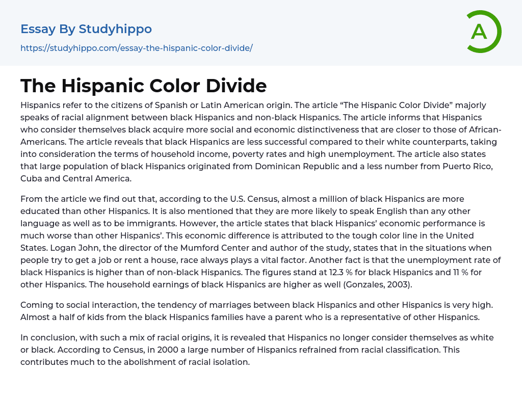 The Hispanic Color Divide Essay Example