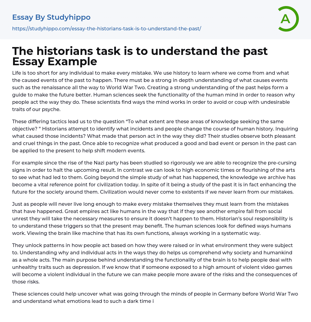 The historians task is to understand the past Essay Example