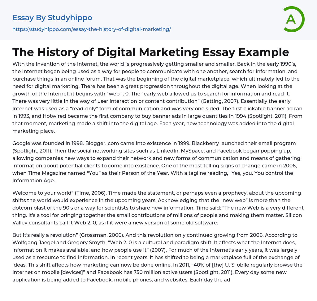 The History of Digital Marketing Essay Example