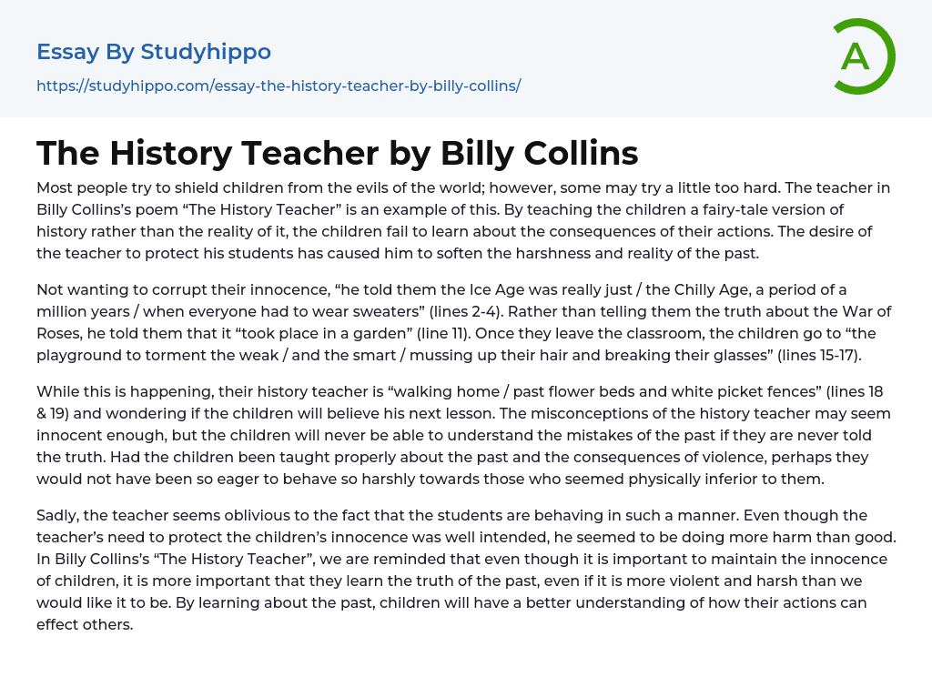 The History Teacher by Billy Collins Essay Example