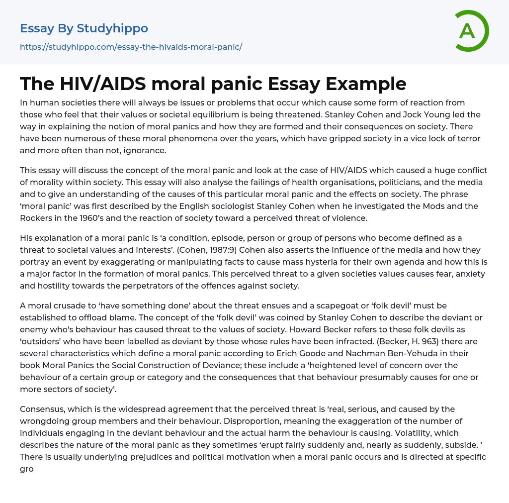 The HIV/AIDS moral panic Essay Example