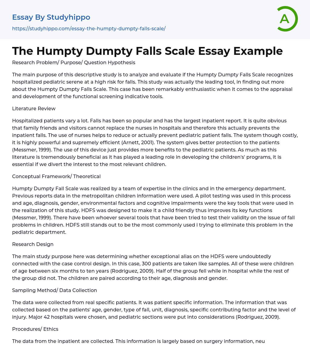 The Humpty Dumpty Falls Scale Essay Example