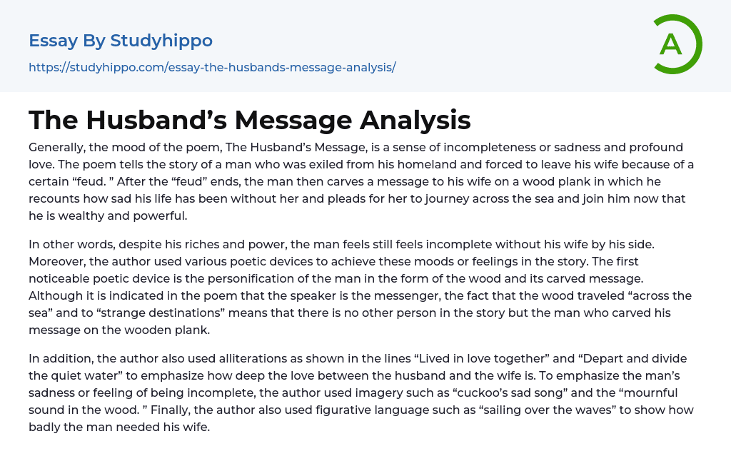 The Husband’s Message Analysis Essay Example