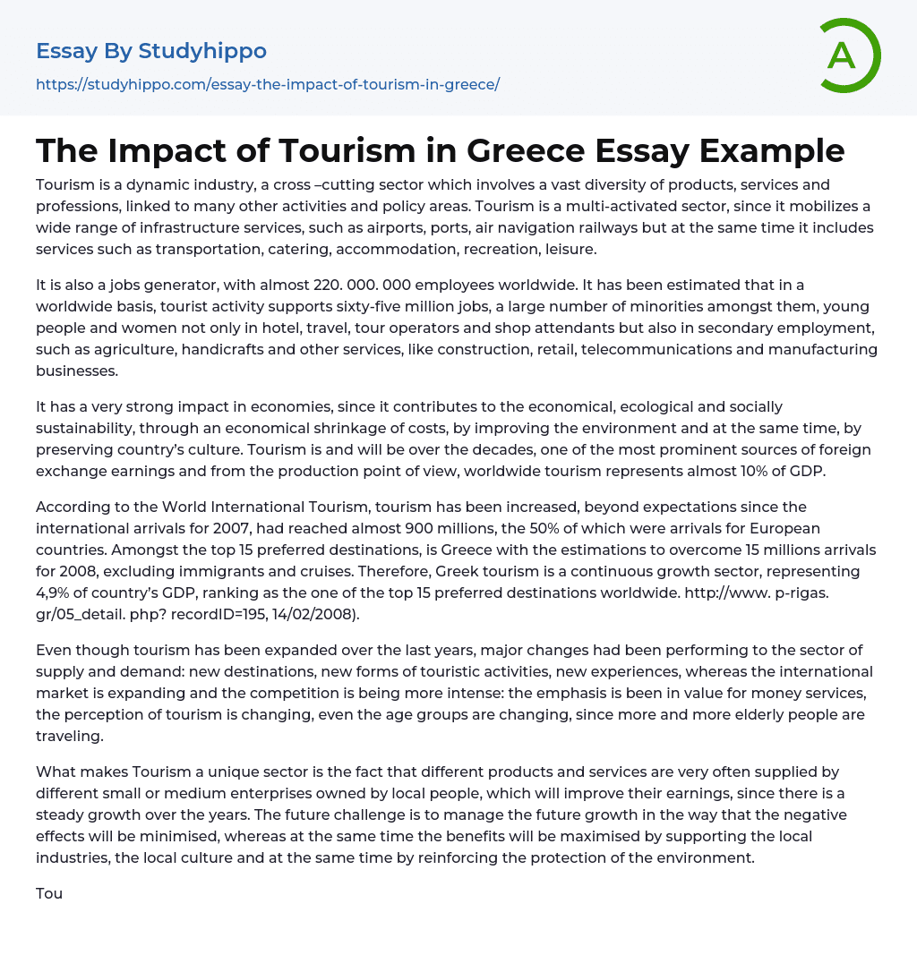 The Impact of Tourism in Greece Essay Example