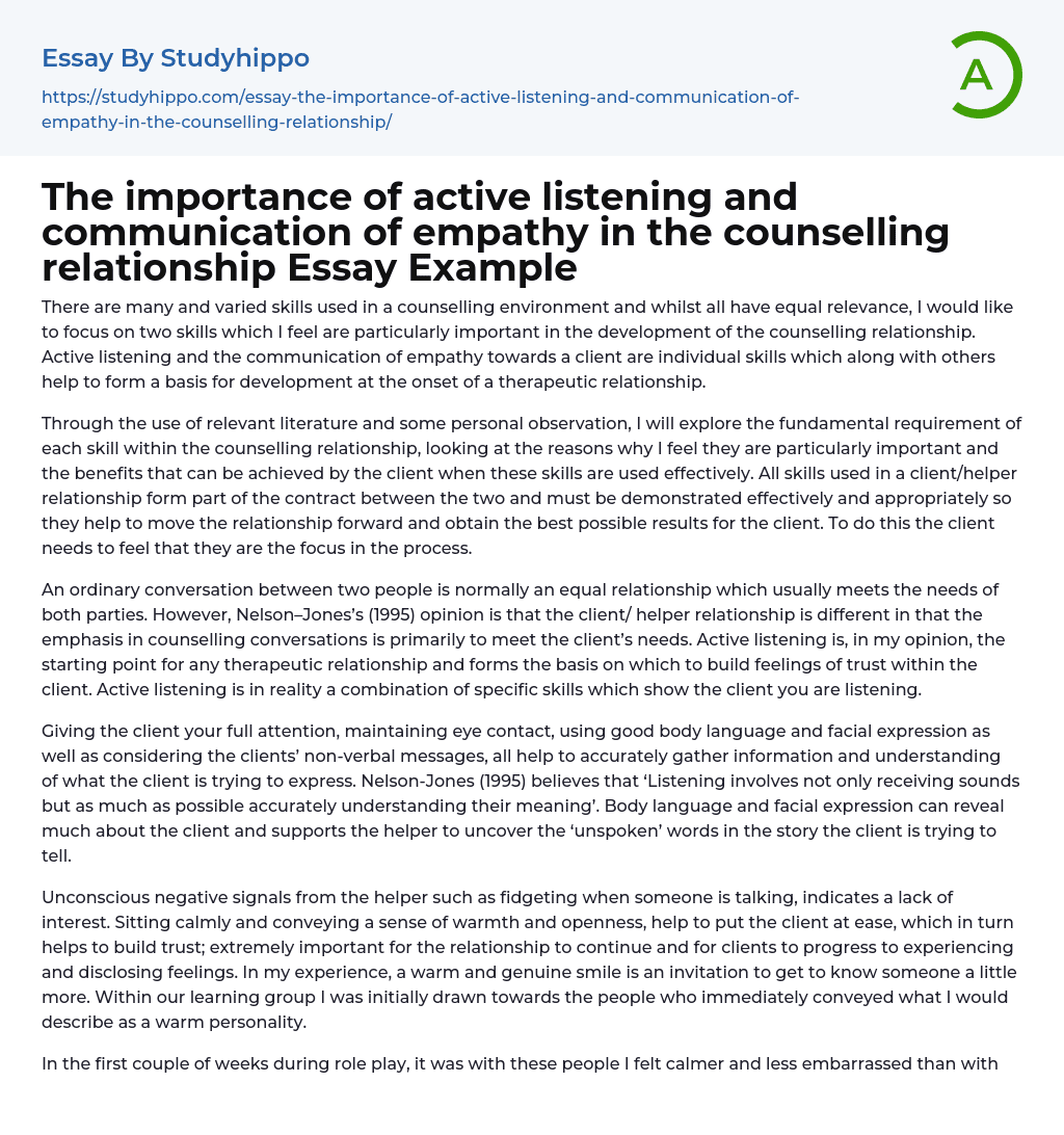 Active Listening and Empathy in Counselling