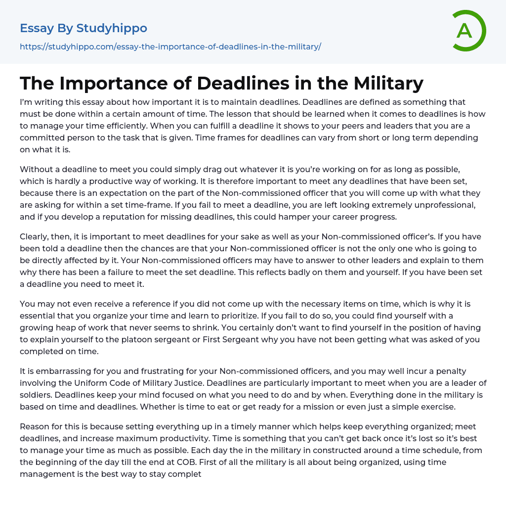 The Importance of Deadlines in the Military Essay Example