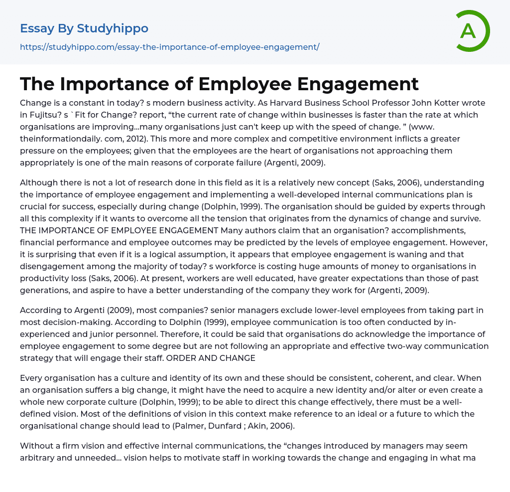 The Importance of Employee Engagement Essay Example