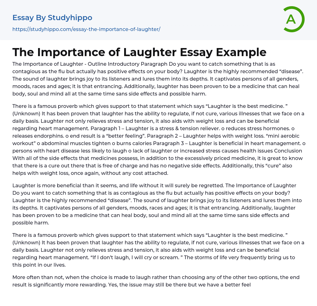 The Importance of Laughter Essay Example