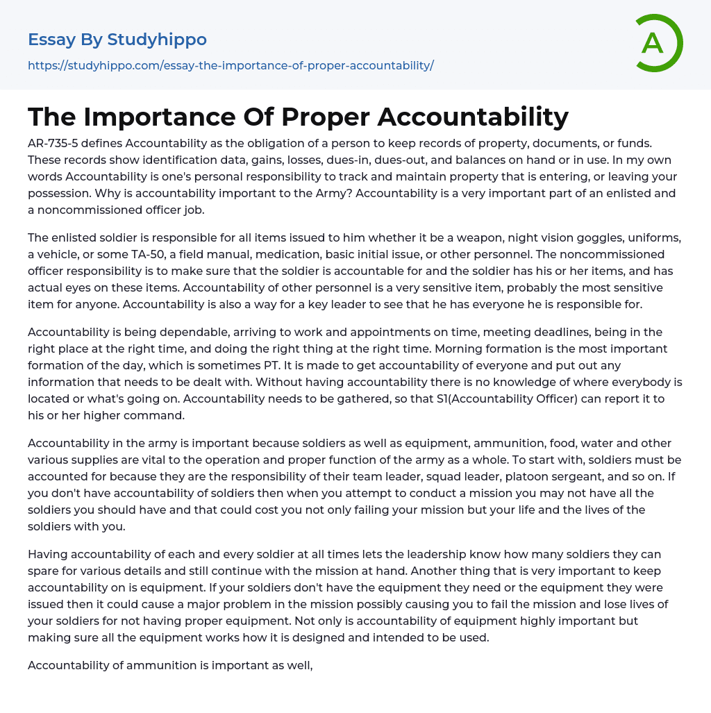 The Importance Of Proper Accountability Essay Example