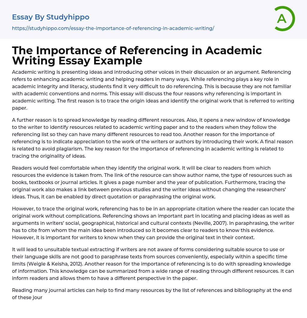 The Importance of Referencing in Academic Writing Essay Example