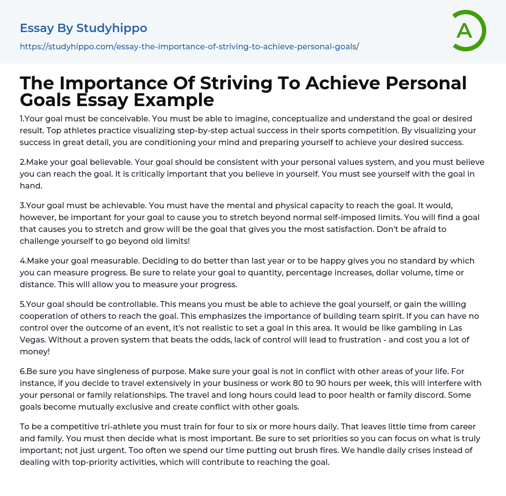 The Importance Of Striving To Achieve Personal Goals Essay Example