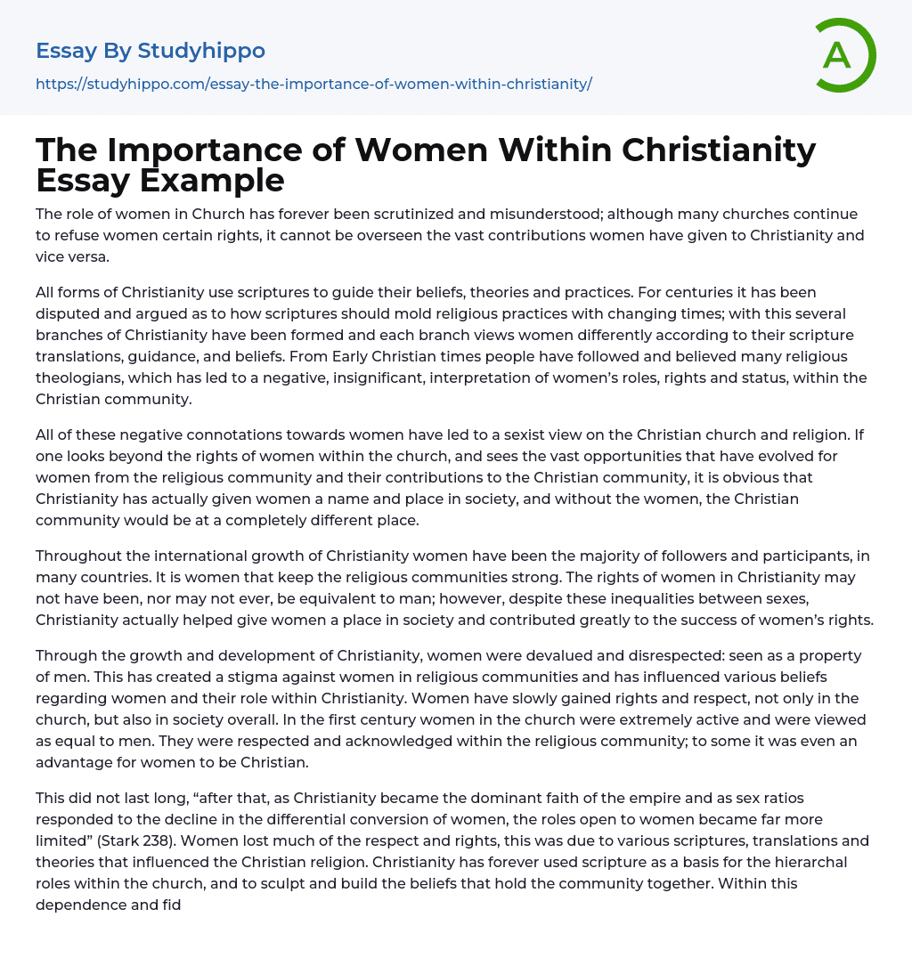 The Importance of Women Within Christianity Essay Example