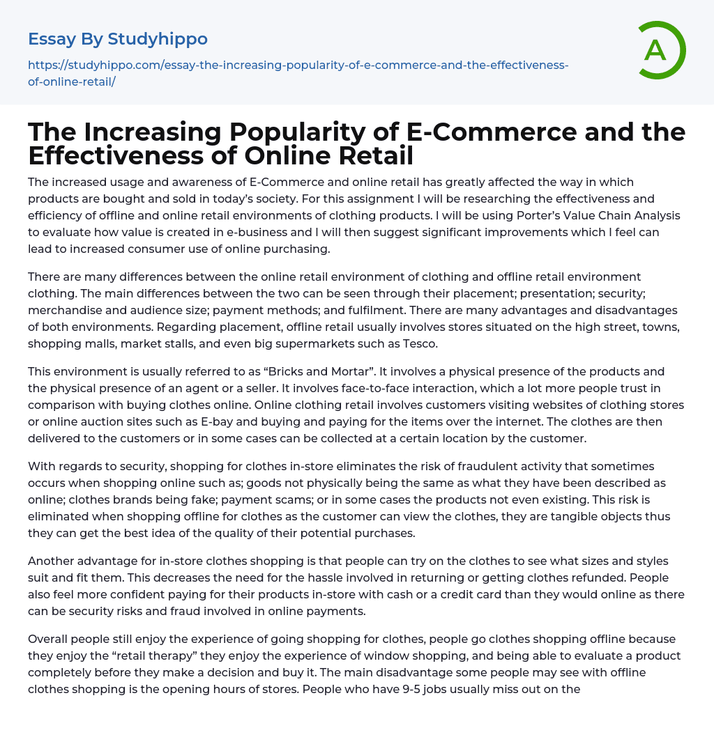 The Increasing Popularity of E-Commerce and the Effectiveness of Online Retail Essay Example