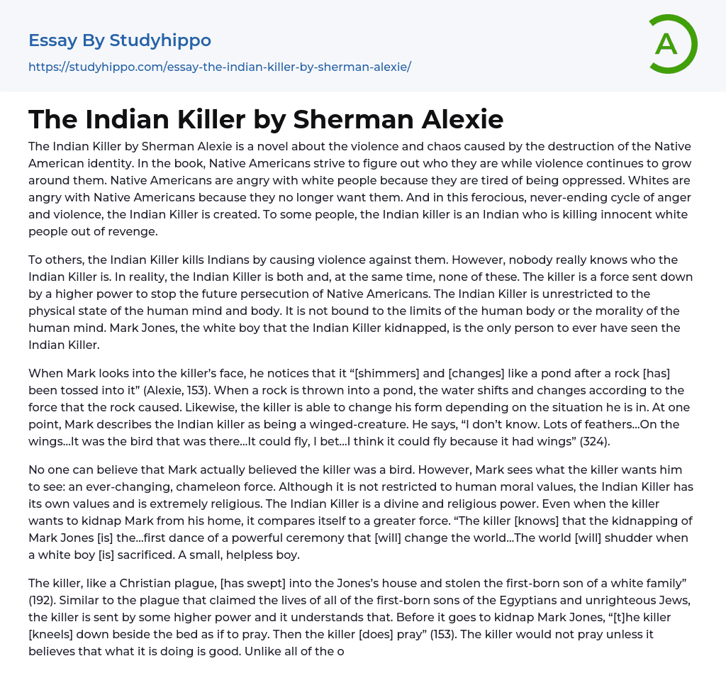 The Indian Killer by Sherman Alexie Essay Example