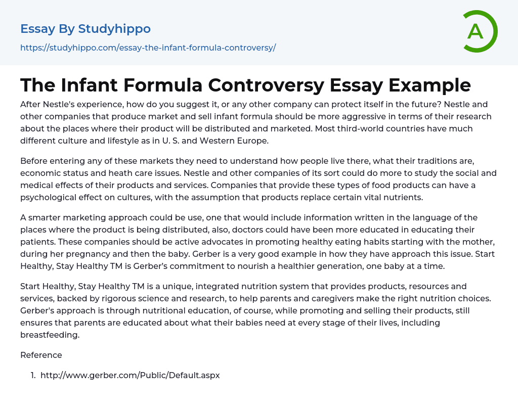 The Infant Formula Controversy Essay Example
