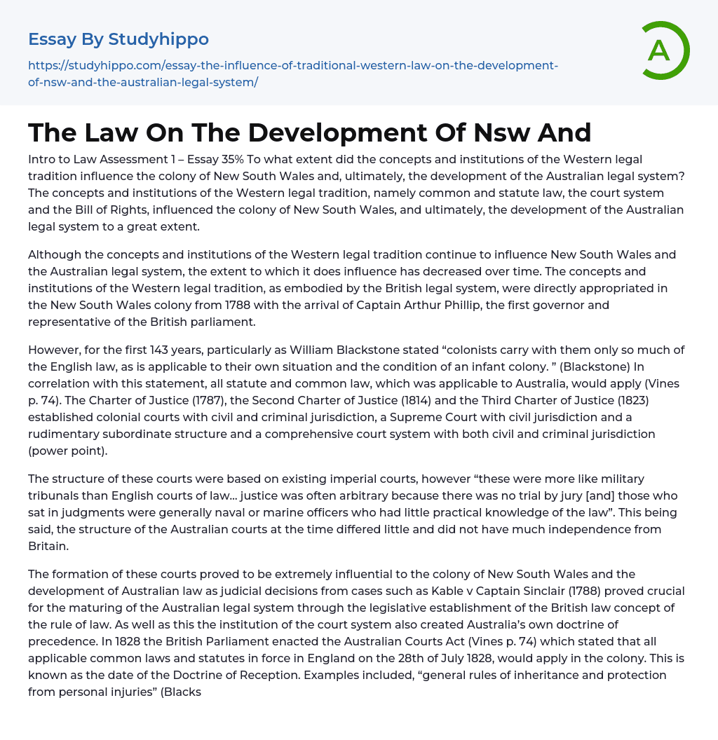 The Law On The Development Of Nsw And Essay Example
