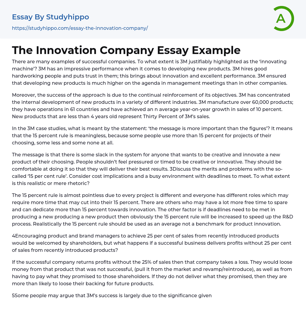 The Innovation Company Essay Example
