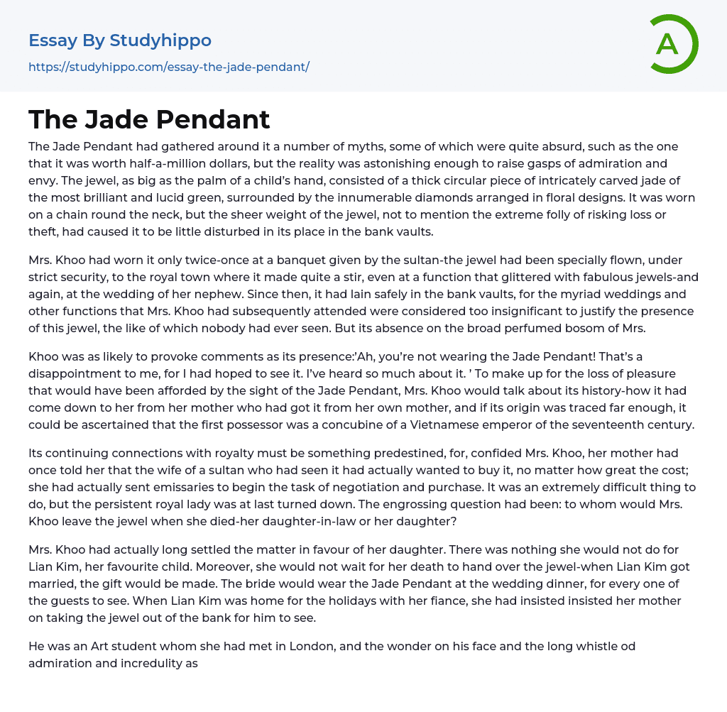 The Jade Pendant Essay Example