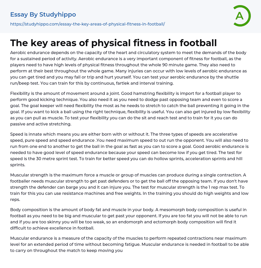 The key areas of physical fitness in football Essay Example