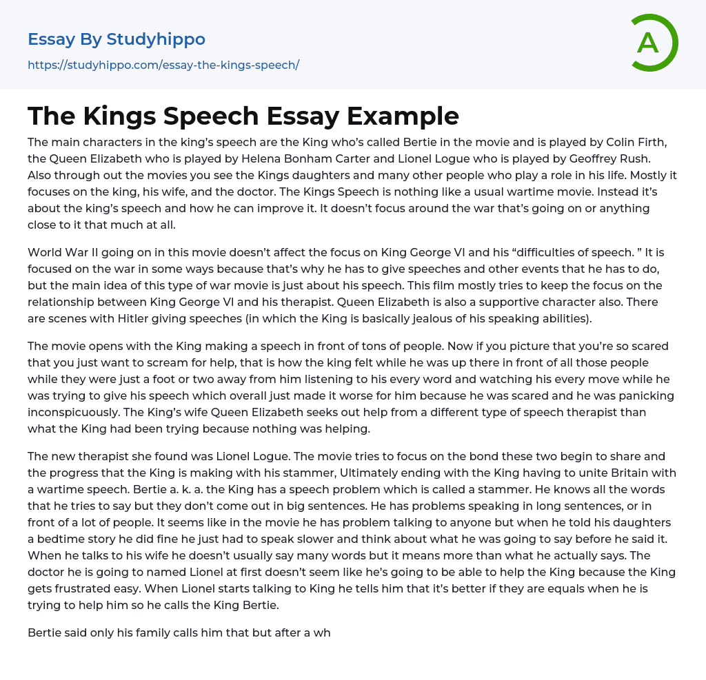 The Kings Speech Essay Example
