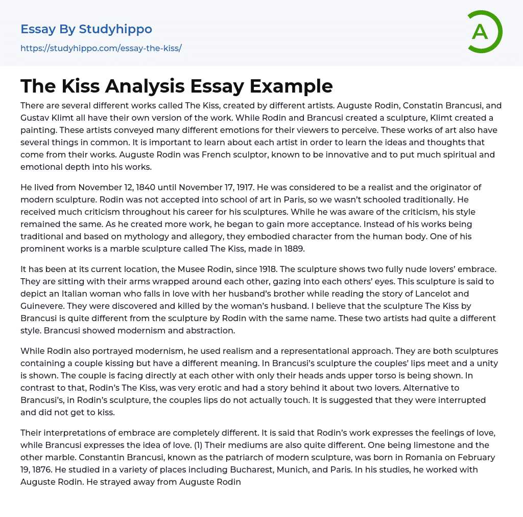 The Kiss Analysis Essay Example