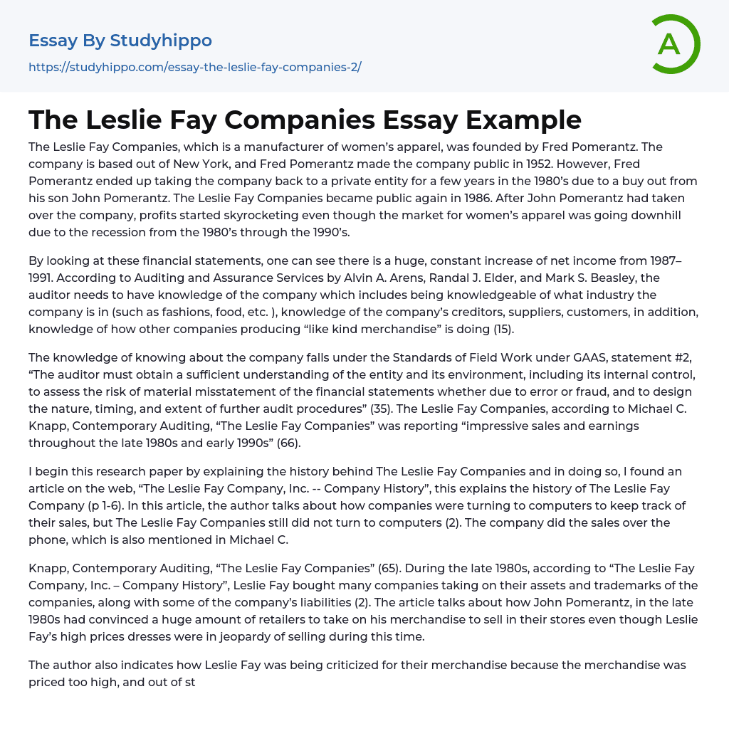 The Leslie Fay Companies Essay Example