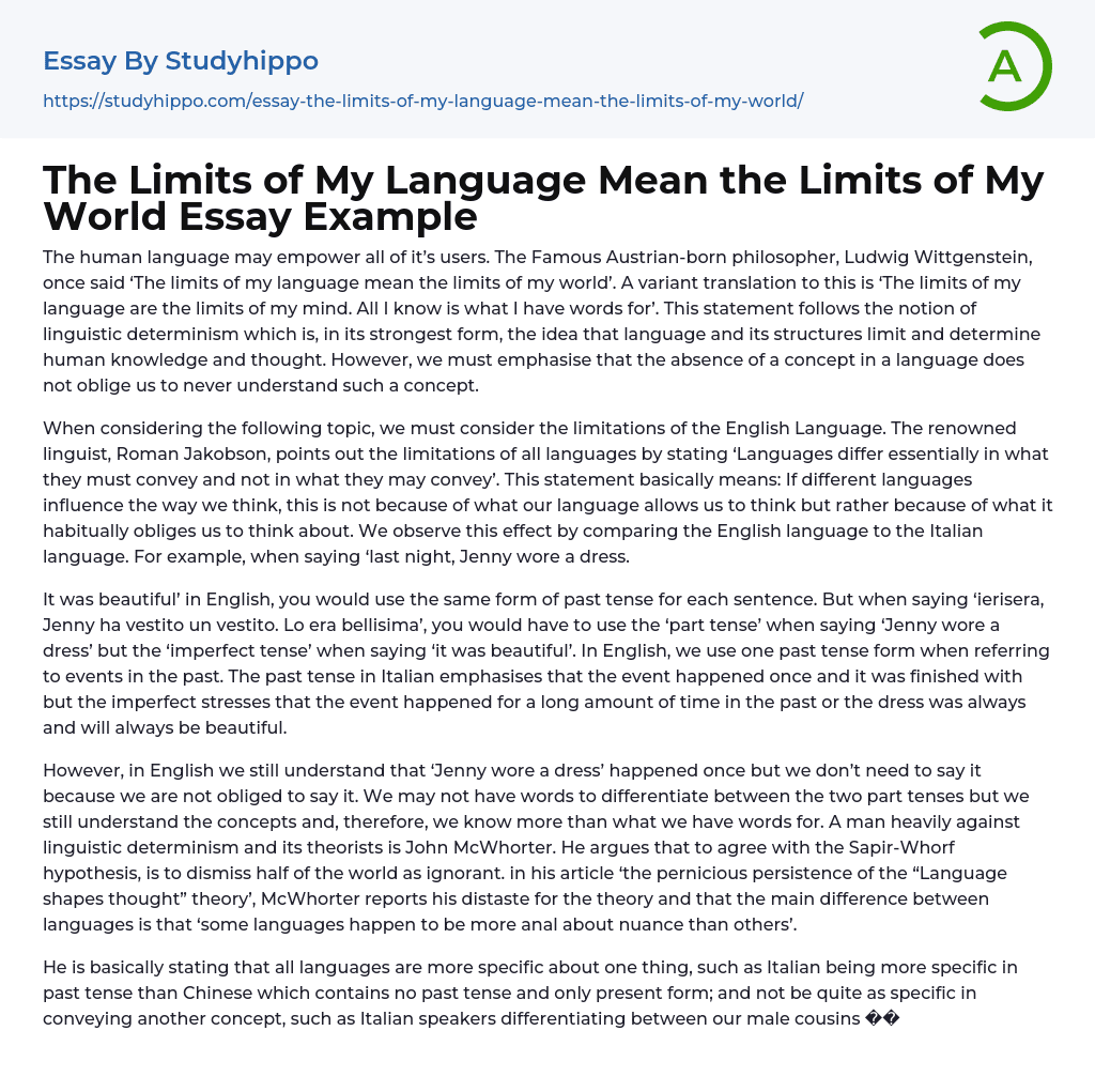 The Limits of My Language Mean the Limits of My World Essay Example