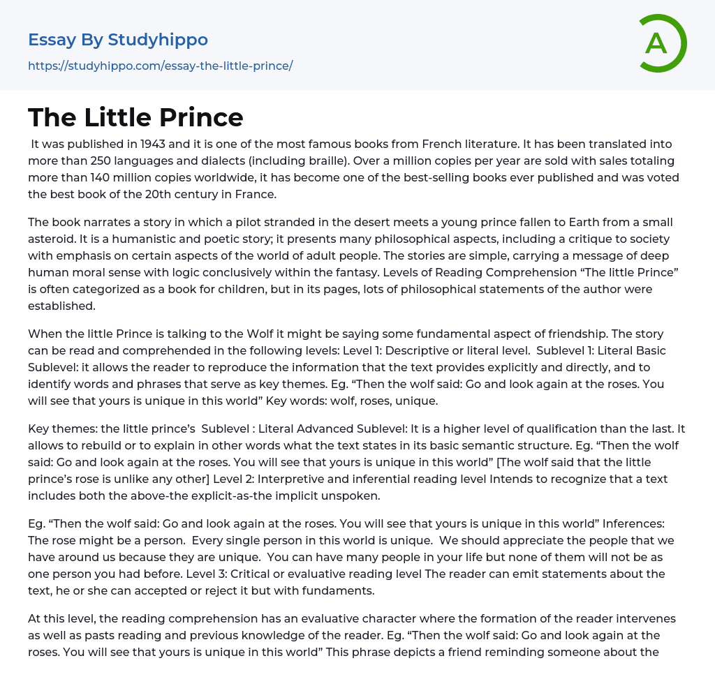 The Little Prince Essay Example
