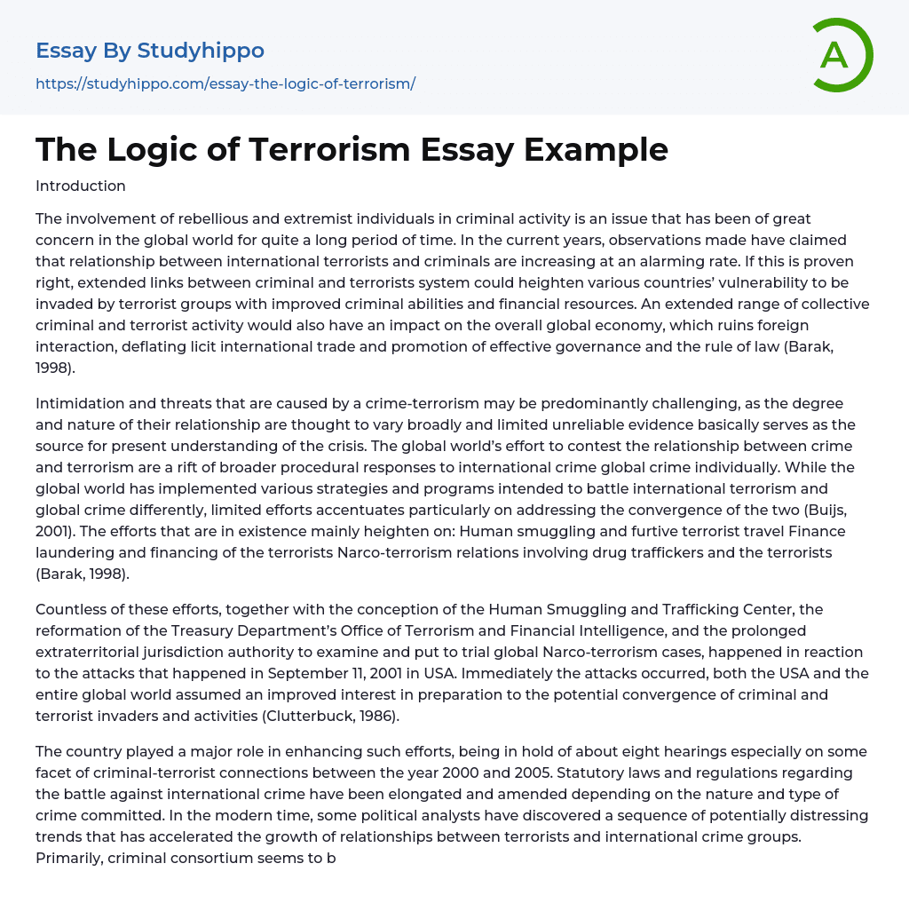 The Logic of Terrorism Essay Example