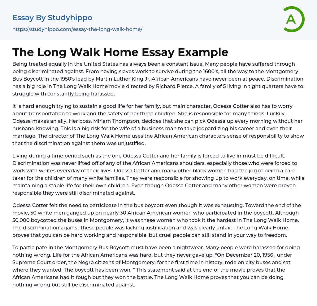 The Long Walk Home Essay Example