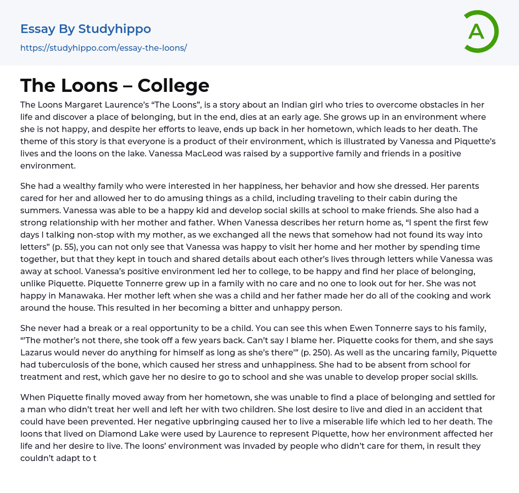 The Loons – College Essay Example
