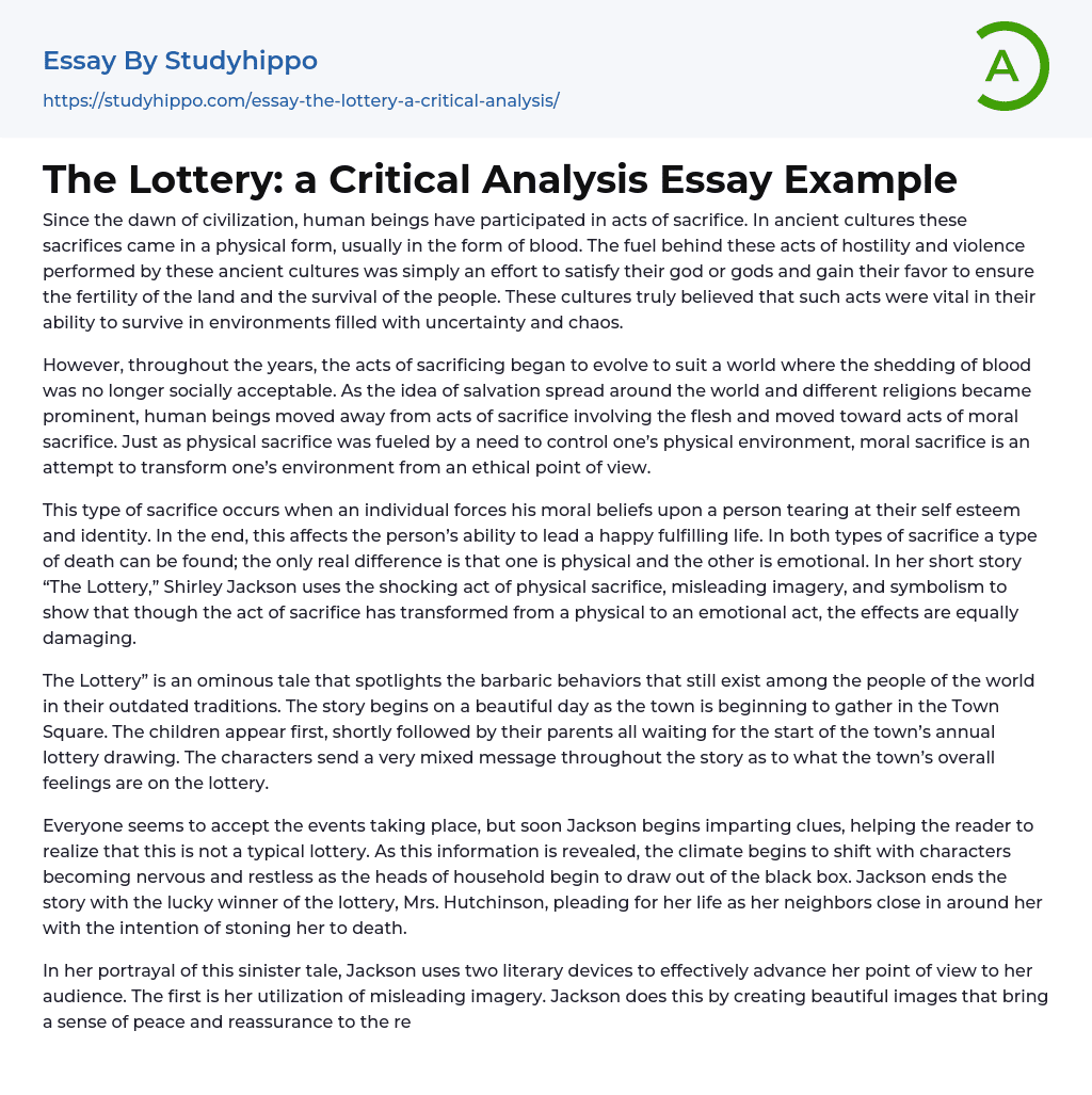 The Lottery: a Critical Analysis Essay Example