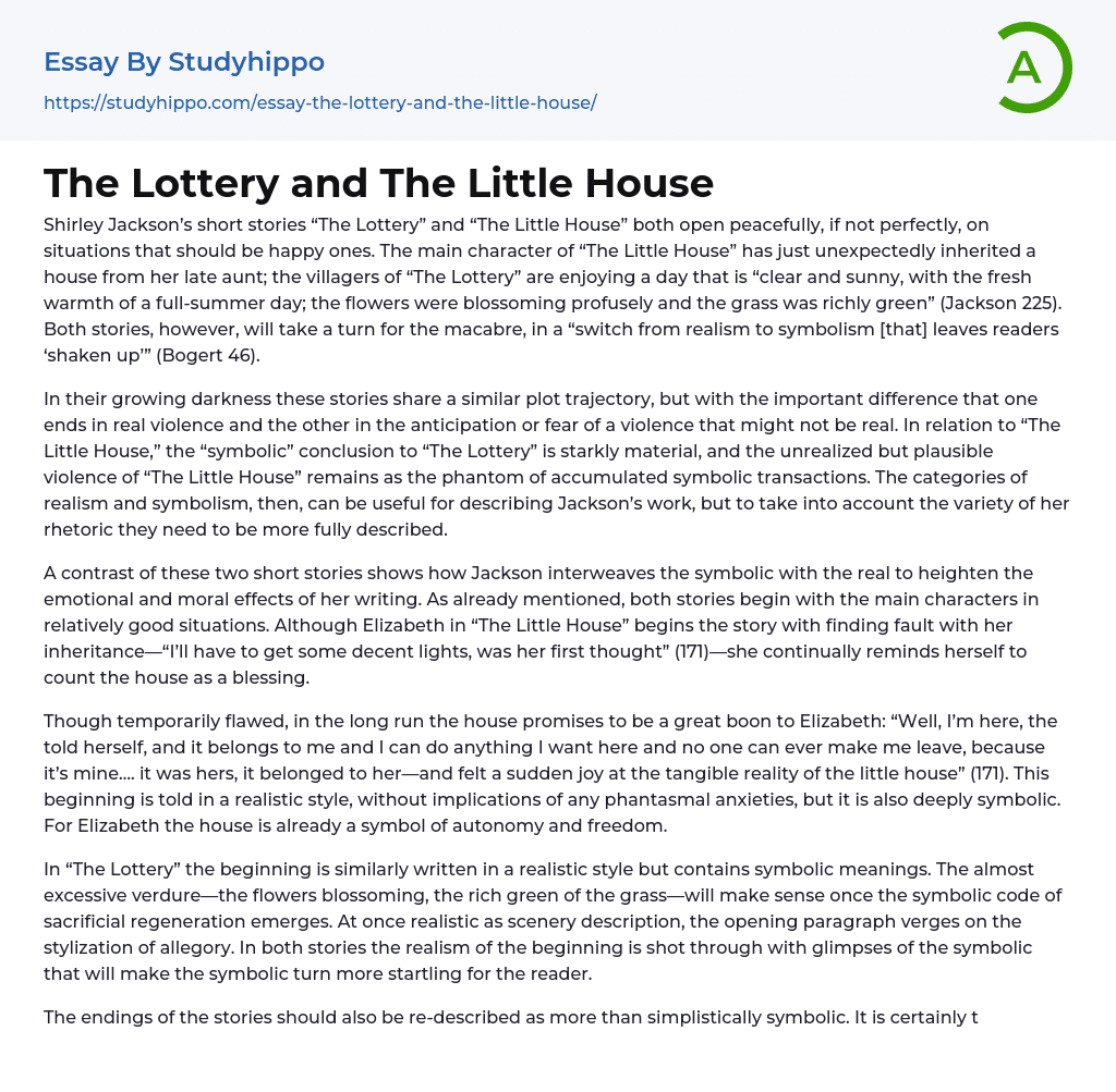 The Lottery and The Little House Essay Example