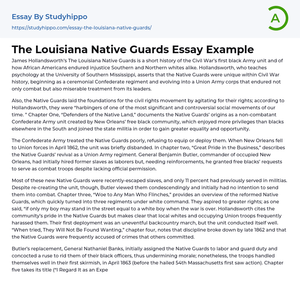 The Louisiana Native Guards Essay Example