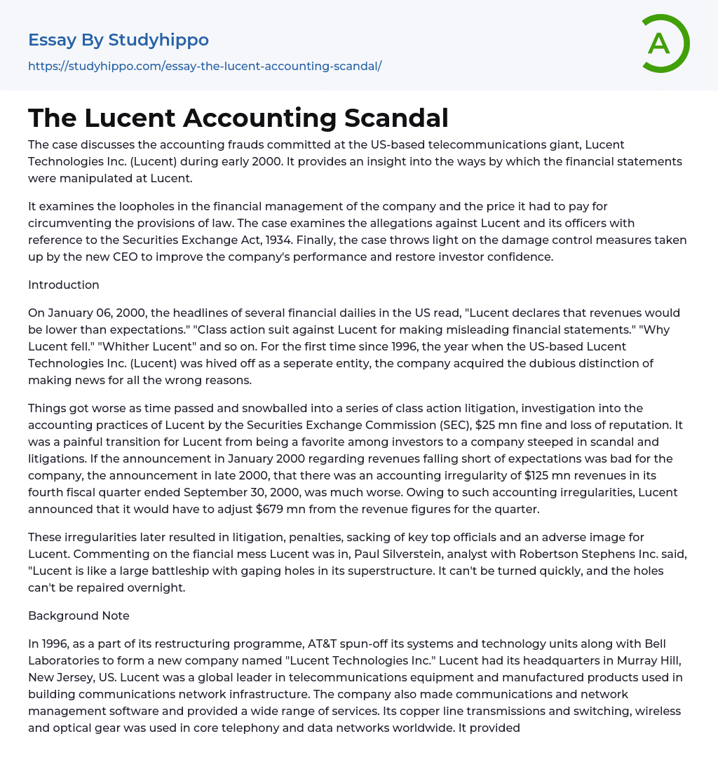 The Lucent Accounting Scandal Essay Example