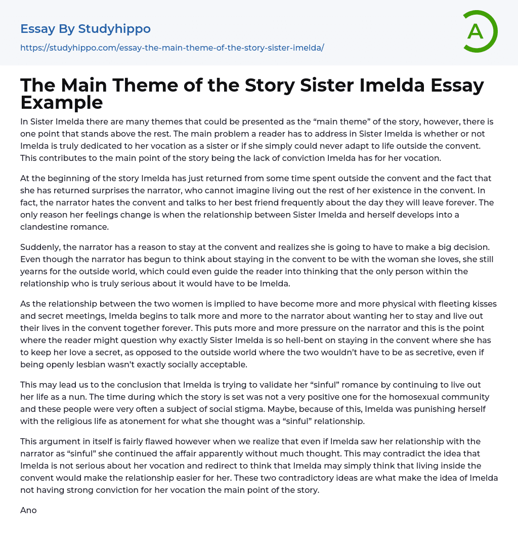 The Main Theme of the Story Sister Imelda Essay Example