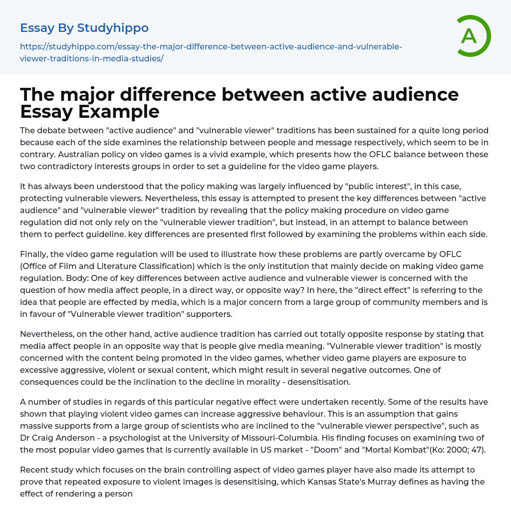 The major difference between active audience Essay Example