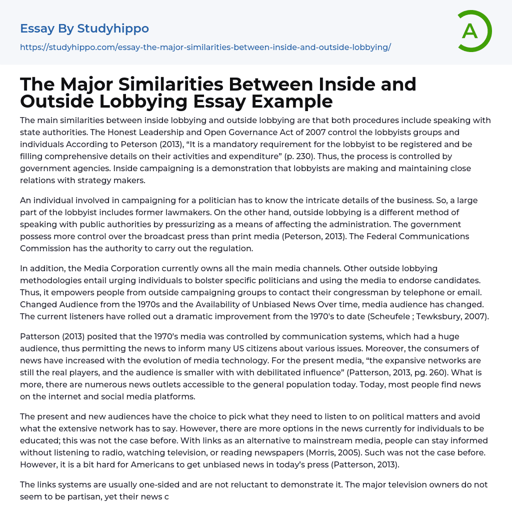 The Major Similarities Between Inside and Outside Lobbying Essay Example