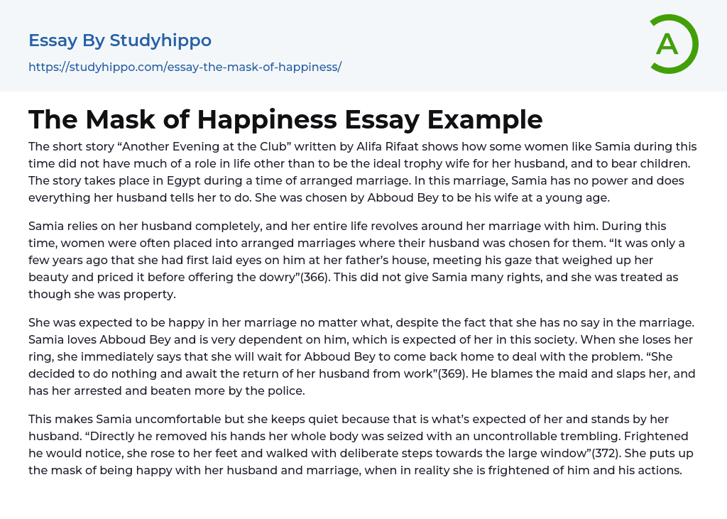 The Mask of Happiness Essay Example