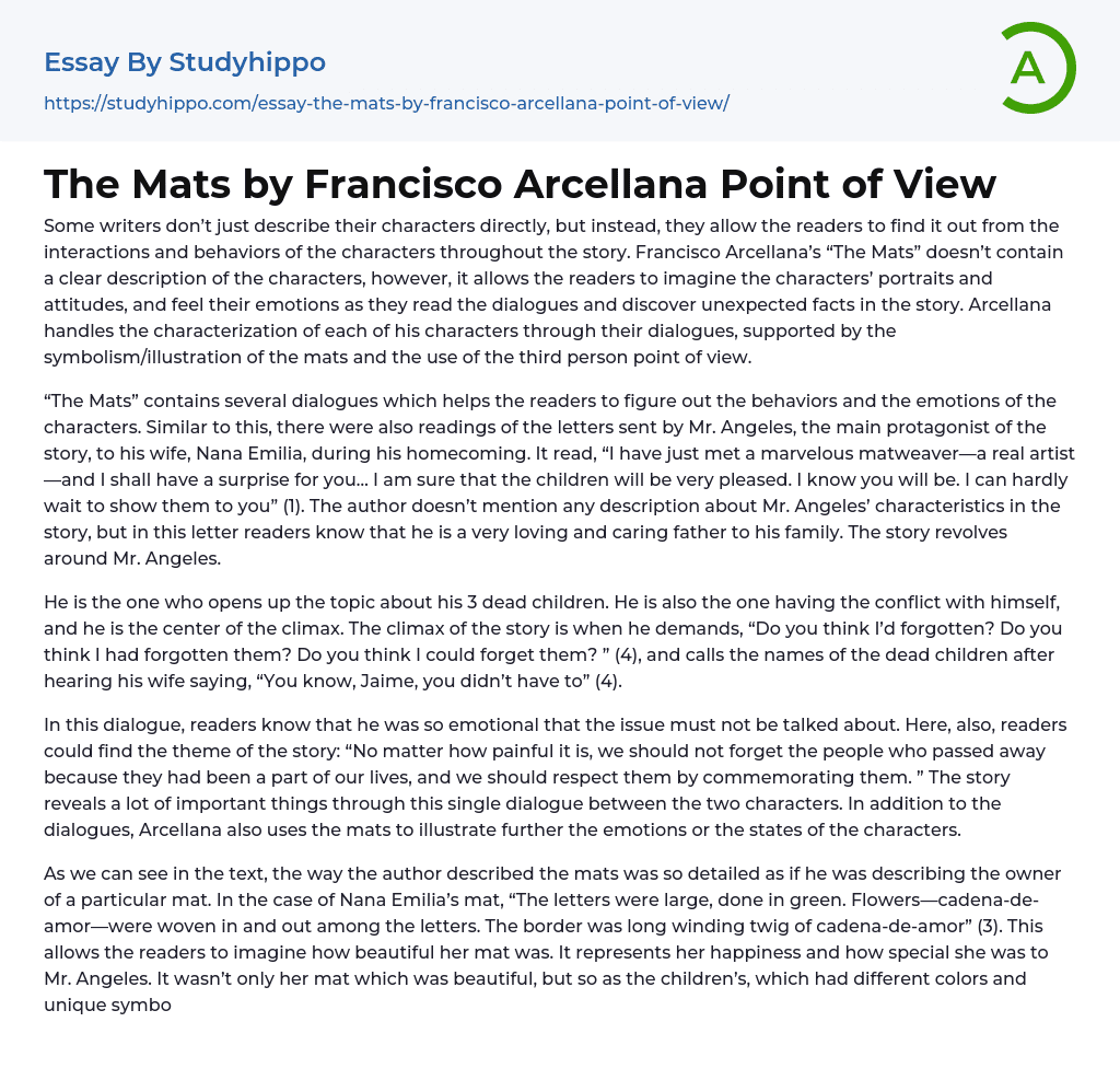 The Mats by Francisco Arcellana Point of View Essay Example