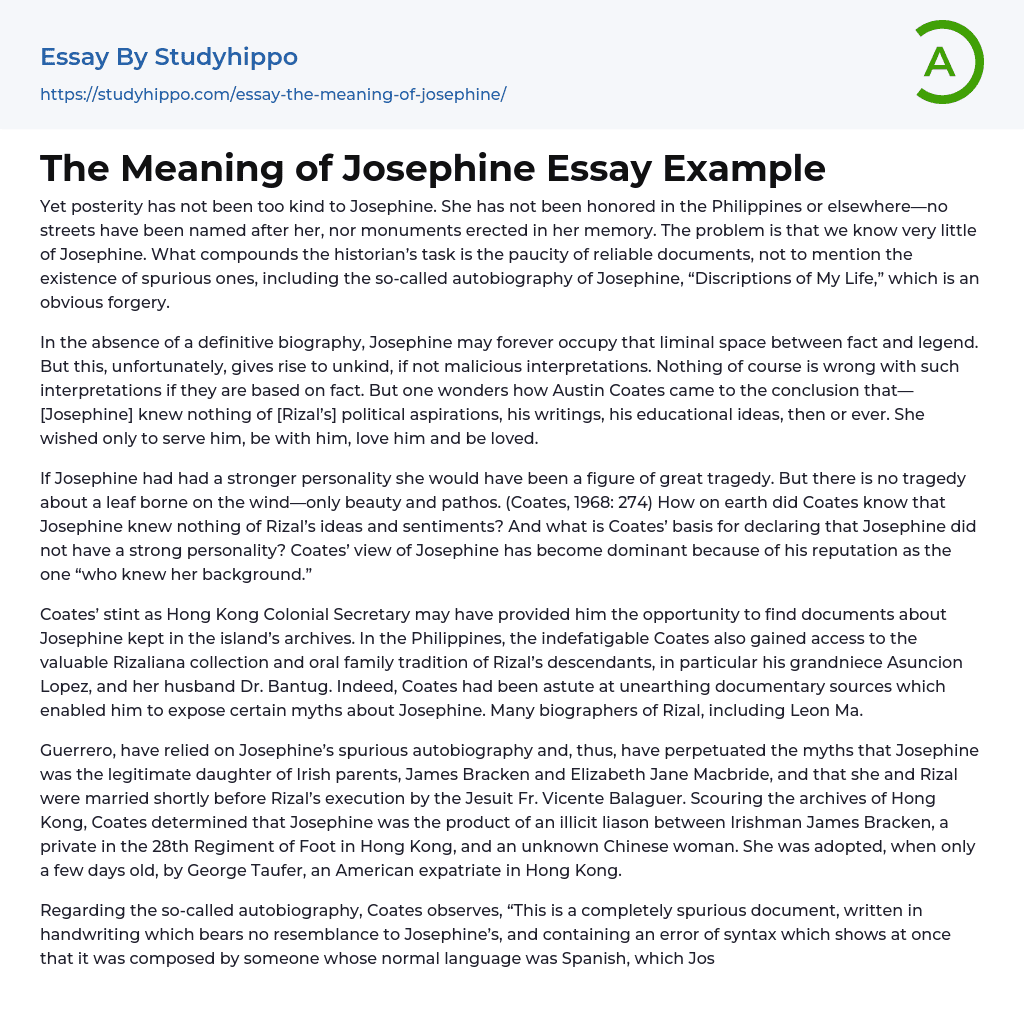 The Meaning of Josephine Essay Example