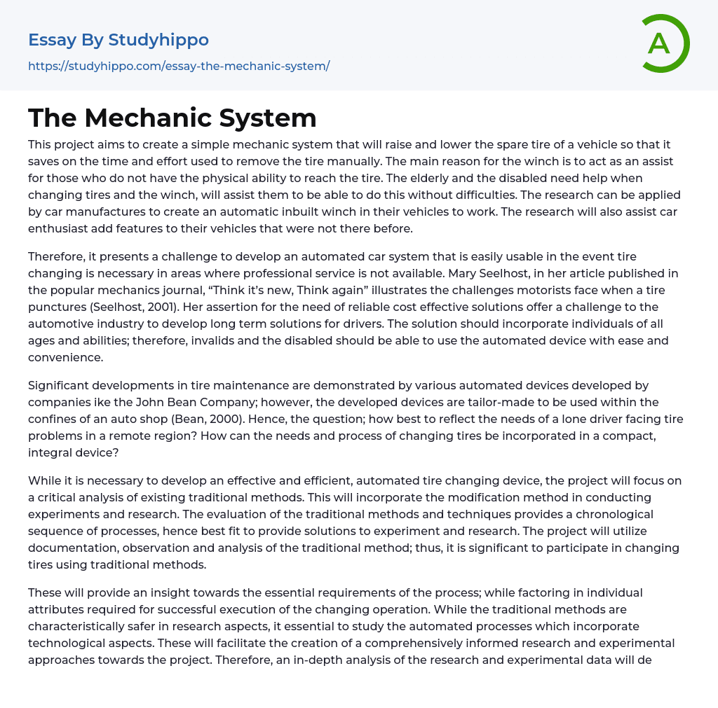 The Mechanic System Essay Example