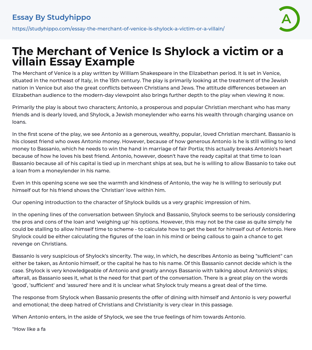 short essay on merchant of venice