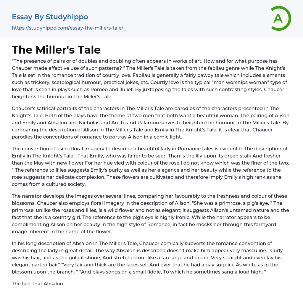 The Miller’s Tale Essay Example