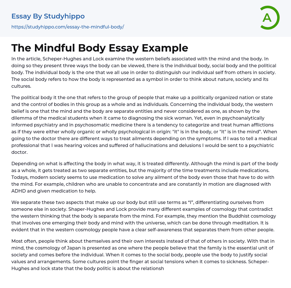 The Mindful Body Essay Example