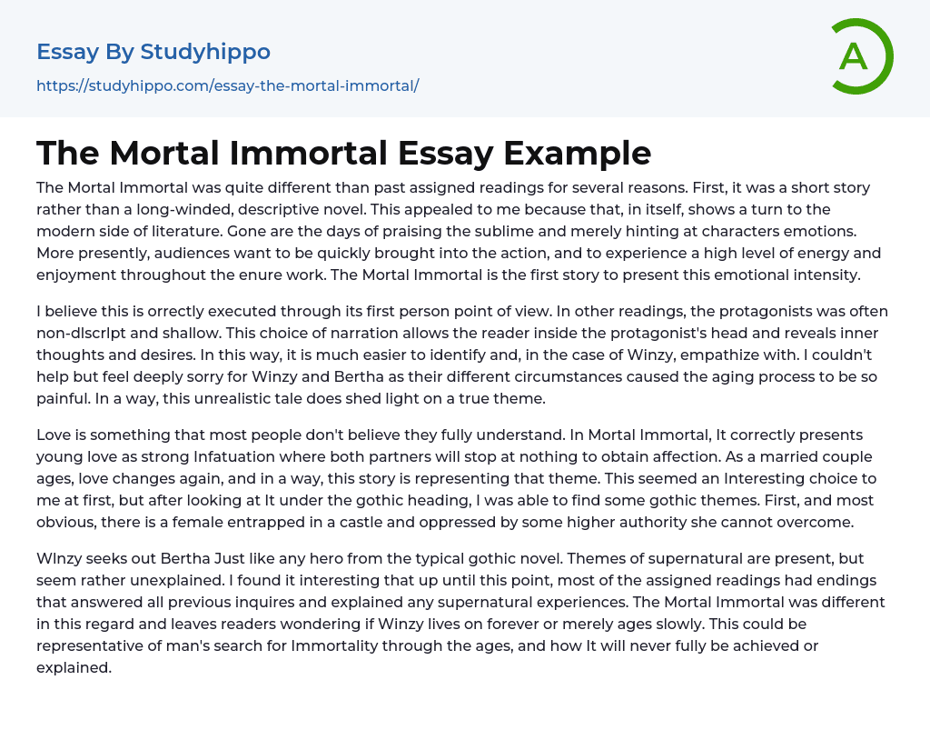 The Mortal Immortal Essay Example