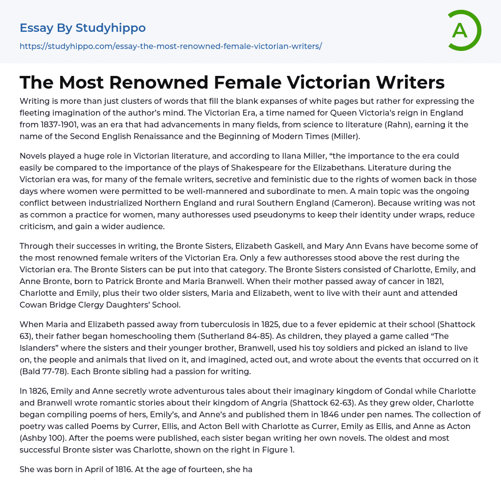 The Most Renowned Female Victorian Writers Essay Example