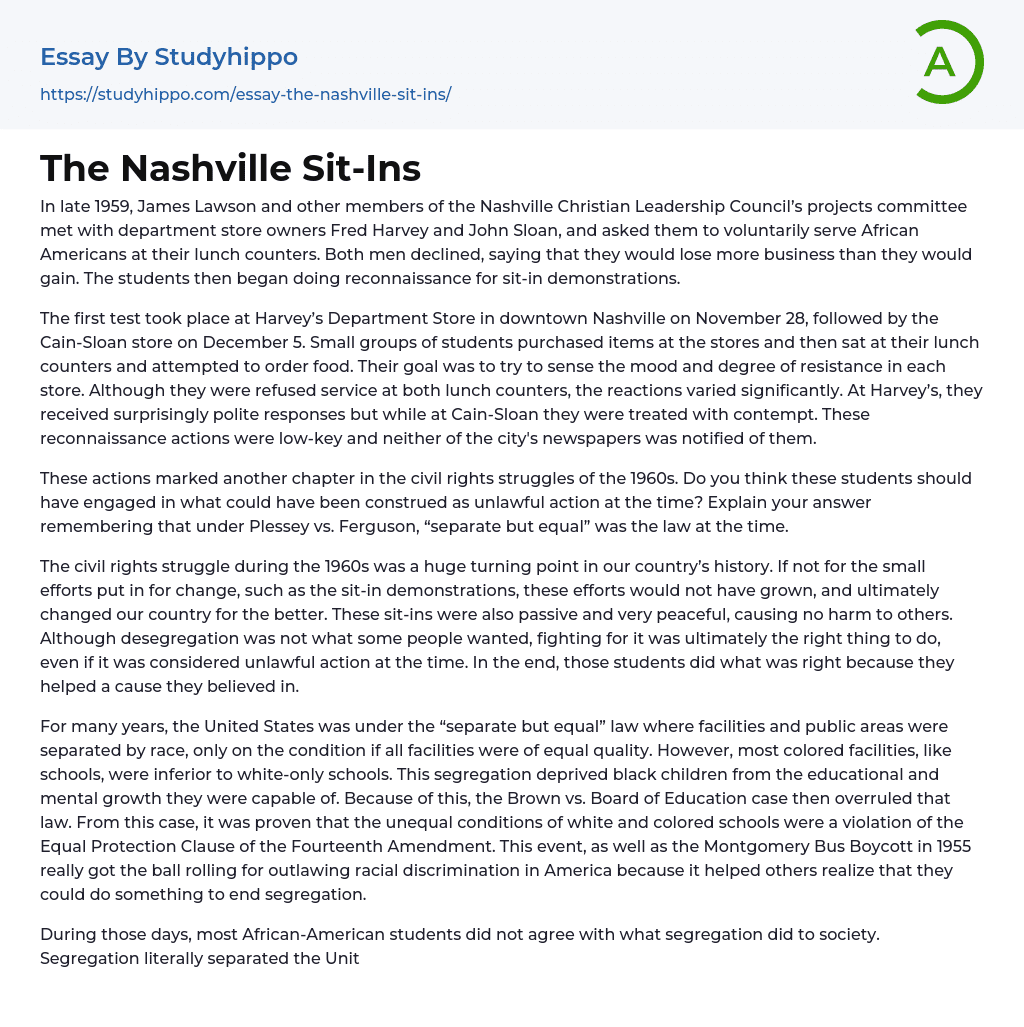 The Nashville Sit-Ins Essay Example